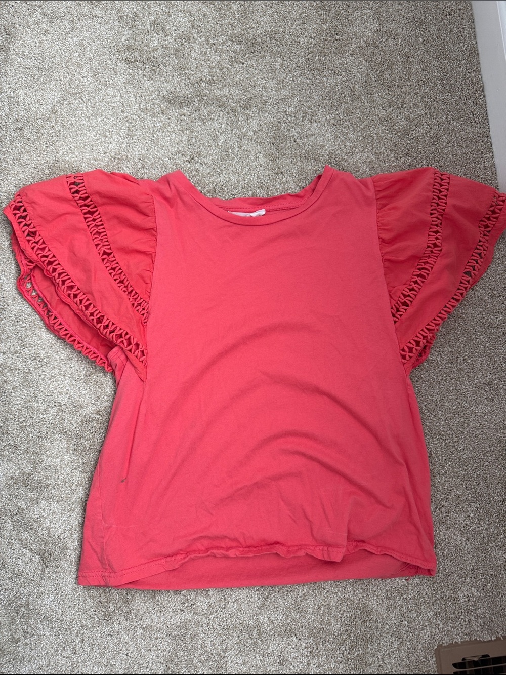 Anthropologie Coral flutter Sleeve Tee